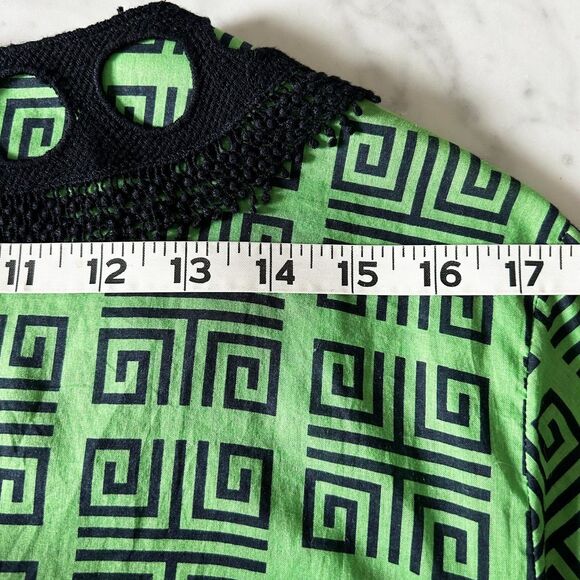 Tory Burch Geometric Tunic Green Black Lace Trim Back Zip - Women's Size 14 - Picture 10 of 13